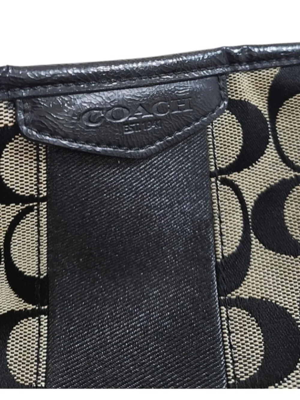 Coach F29941 Signature Stripe Hobo Shoulder Bag Black Khaki Jacquard Leather